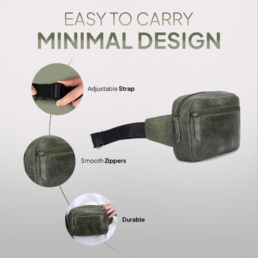 Сумка на пояс шкіряна TheAntiq, 20,3 x 12,7 x 7,6 см (8 x 5 x 3 дюйми), з багатьма кишенями, регульованим ремінцем, для подорожей та повсякденного використання, зелена