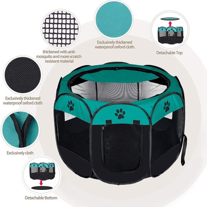 Клітка-манеж для собак та котів XhuangTech, м'яка тканина, портативна, складана, для дому та вулиці, переноска для тварин, блакитний та чорний кольори