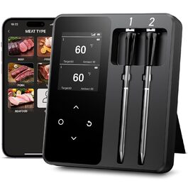 Бездротовий термометр для м'яса з 2 зондами, великий LCD-дисплей, Bluetooth, 130м, термометр для приготування на грилі, BBQ, духовки, гриля, коптильні, сковороди, фритюрниці, водонепроникний IP67