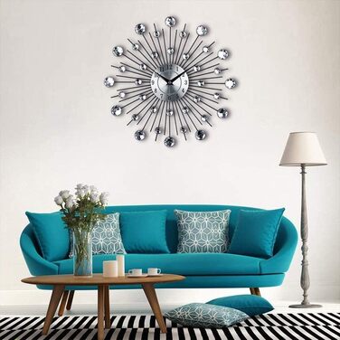 Silver Glitter Wall Clock, Large Kitchen Clock, Modern Designer Quartz Wall Clock, Analog Wall Clock (Silver)