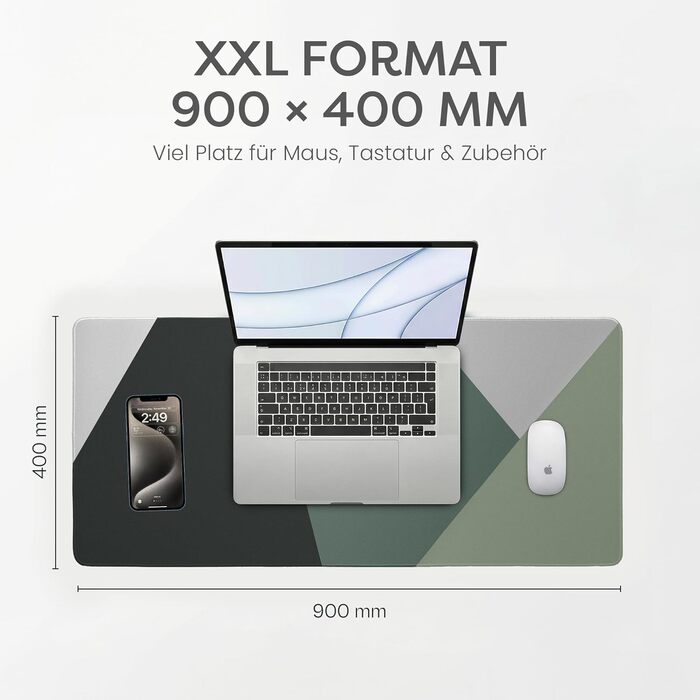 Килимок для миші XXL 900x400 мм: Нековзний, водовідштовхувальний, 3 мм, зшиті краї – для офісу, дому та геймінгу (Темно-сірий, оливково-зелений)