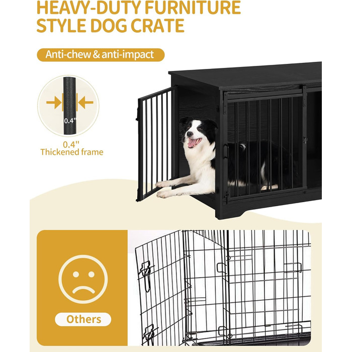 Клітка для собак Hzuaneri, 100 см, дерев'яна, з розсувними дверима, для дому, чорна (100 x 60 x 68 см)