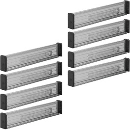 mDesign Adjustable Drawer Organizer – Practical Drawer Organizer for Cabinets and Dressers – Flexible Plastic Drawer Divider – 8-Piece Set – Smoke Grey and Black