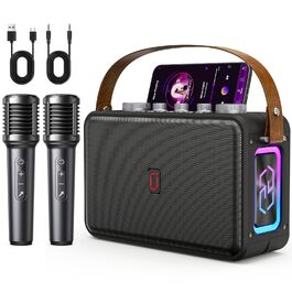 Караоке-система HWWR MS81 з 2 мікрофонами Bluetooth 5.3, підтримка USB/TF-карти/AUX, функція запису, для дому та вечірок, чорний колір