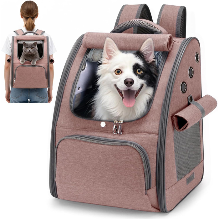 Рюкзак для котів та маленьких собак ALLSOPETS, складний, дихаючий, з сонцезахистом, для подорожей, кемпінгу та піших прогулянок (Розабраун)