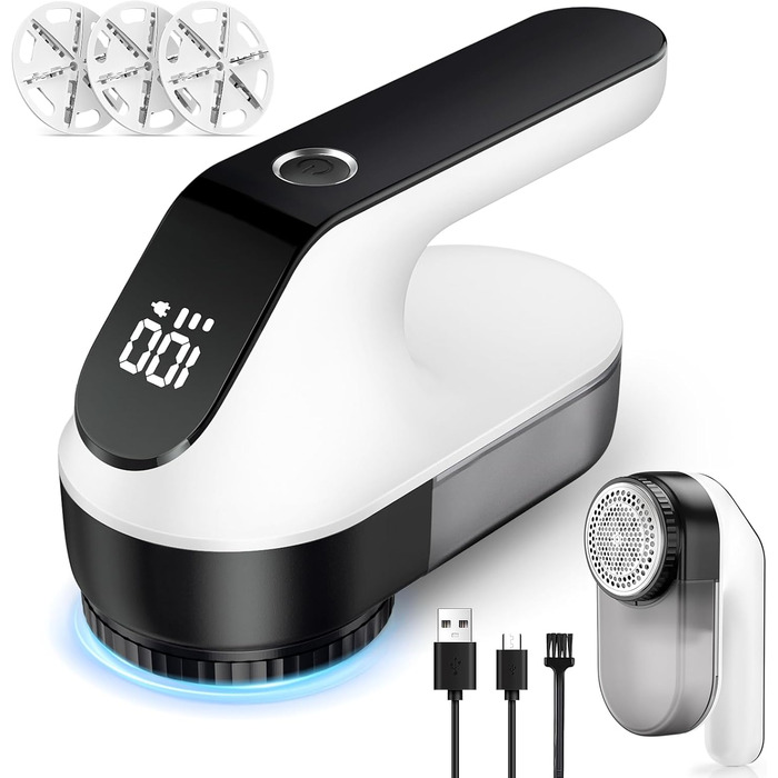 Електричний видалення ворсу Maxtachi - бездротовий зніматич ворсу для одягу з LED-дисплеєм, 6-клинковий ніж, для всіх тканин, чорний