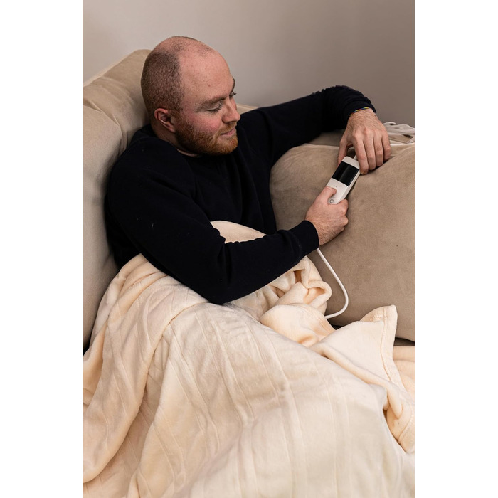 Електрична ковдра Marco Paul, тепла ковдра з підігрівом, флісова ковдра, для терапії спини, на софу (сірий фліс), кремовий колір