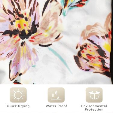 Штора для душу 180x180 см з квітами, антигрибкова, водонепроникна, поліестер, з кільцями (12 шт.)