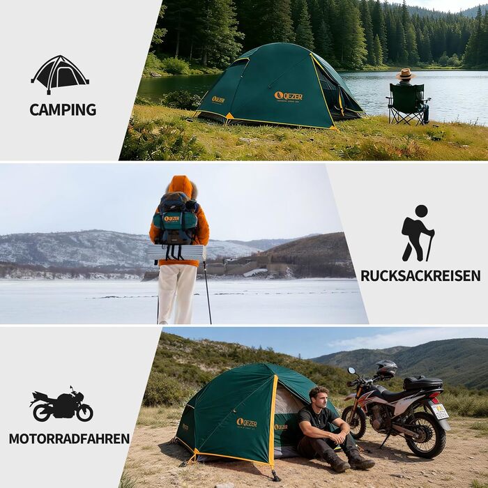 Намет кемпінговий купольний 1-2 місця Campingzelt водонепроникний, вітростійкий, для походу, кемпінгу, активного відпочинку (зелений)