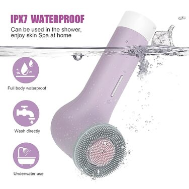 MyCarbon Electric Facial Cleansing Brush - IPX7 Waterproof, Rechargeable with USB Battery & 2x 360° Brush Heads for All Skin Types - Exfoliation & Deep Cleaning