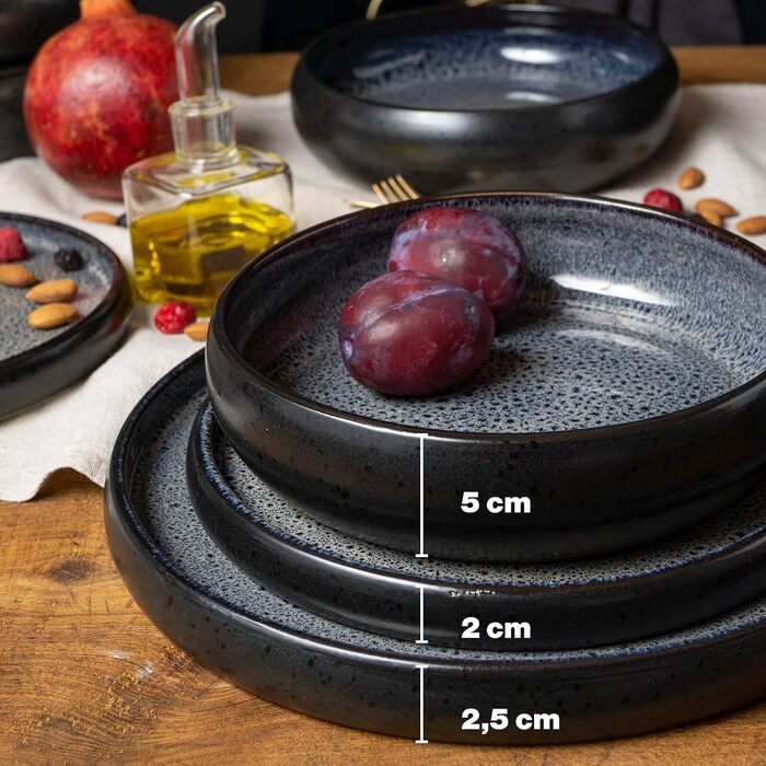 Moritz & Moritz SOLID 36-Piece Stoneware Dinnerware Set for 12 - 12-Piece Dinnerware Set consisting of 12 Dinner Plates, Small Plates, and Deep Plates (36-Piece)