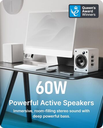 Активні колонки Majority D50X | 60W, Bluetooth 5.3, HDMI ARC, AUX | Hi-Fi стереоколонки для ПК та студії (білі)