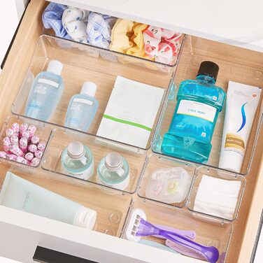 Vtopmart 60-Piece Drawer Organizers, 4 Sizes, Transparent Plastic Drawer Organizers, Containers for Bathroom and Vanity, Organization for Kitchen Utensils, Makeup