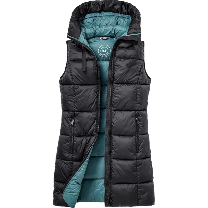 Стьобана жилетка PATSY & LOU з капюшоном, довга жіноча жилетка з двостороннім блискавкою, приталена жилетка для витонченої фігури, тепла та терморегулююча, розмір 36-48 (38, чорний)