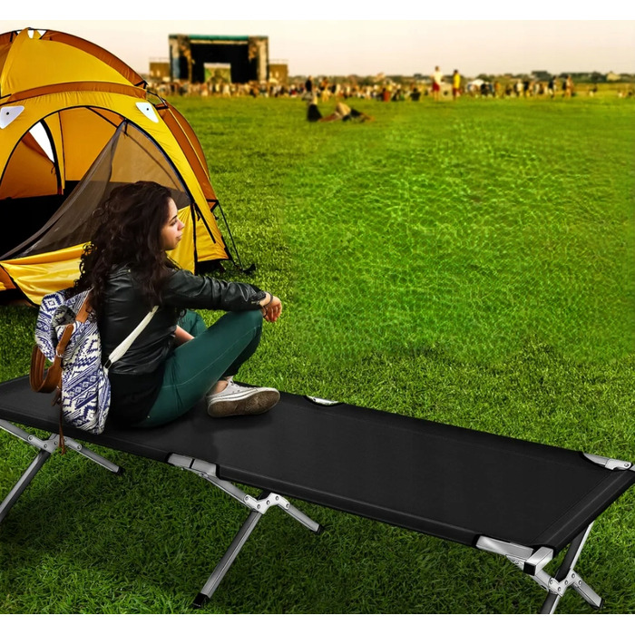 Розкладне туристичне ліжко TRESKO 210x72 см, до 150 кг, чорне