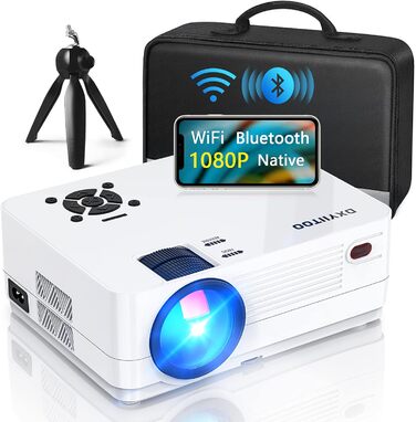 Проектор Nativer 1080P з Wi-Fi та Bluetooth, Full HD для кінотеатру на відкритому повітрі, 300-дюймовий дисплей, 4K, сумісний з iOS/Android/PC/XBox/PS4/TV-Stick/HDMI/USB, білий