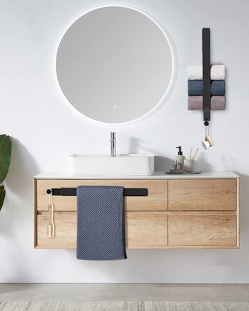 Тримач для рушників LIVEHITOP без свердління, нержавіюча сталь, самоклеючий, сріблястий, 43.5 см, з гачками для ванної кімнати (чорний (2 шт))