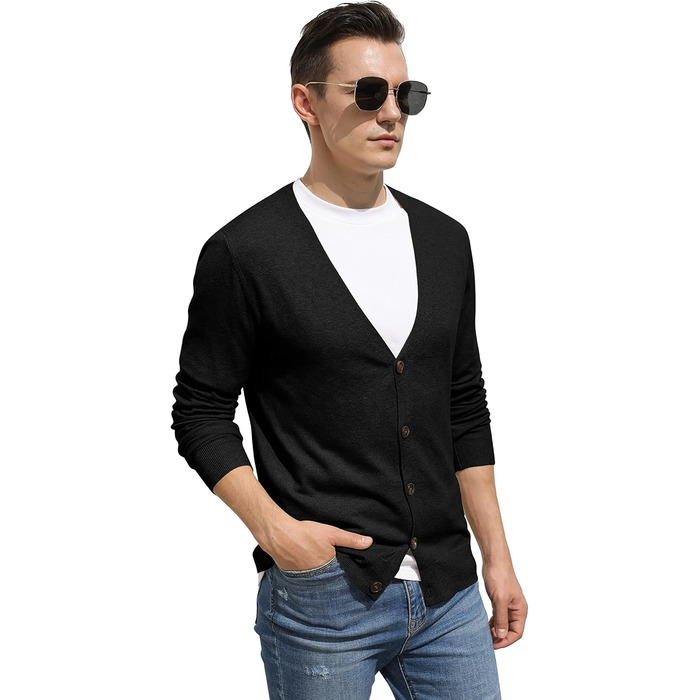 Чоловічий светр Hisir з V-подібним вирізом, легкий та елегантний, чорний, розмір M