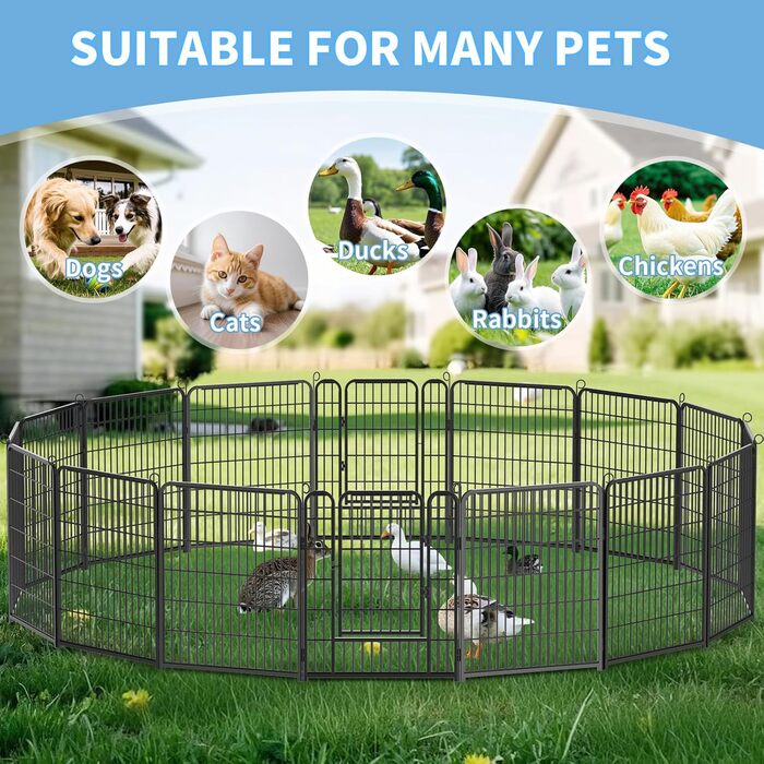 Забіг для цуценят Kuro Sagol 80 см - вольєр з автоматичним замиканням, для собак, котів, кроликів. Ідеально для саду та ігрової зони на відкритому повітрі. 6-секційний