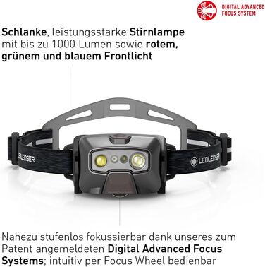 Налобний ліхтар Ledlenser HF6R Signature, 800 люмен, водонепроникний, IP68, з червоним світлом, акумуляторний, для активного відпочинку (чорний)