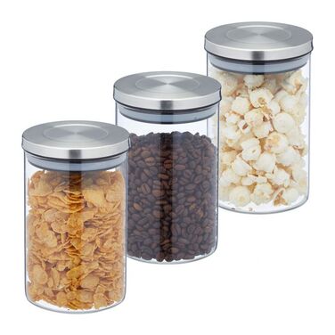 Relaxdays Set of 3 Storage Jars, 800 ml