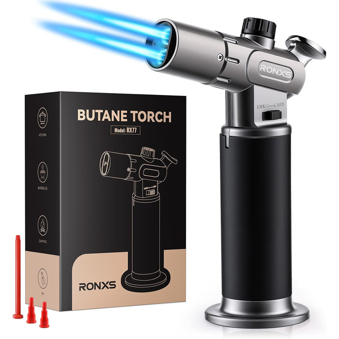 Пальник RONXS Flambierbrenner для приготування Crème Brulée, кухонний, з регульованою полум'ям, чорний