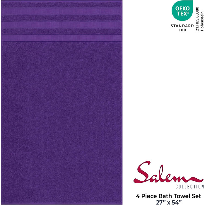 Набір розкішних рушників American Soft Linen з преміум турецької бавовни, готельна якість, 6 предметів, насичений фіолетовий колір