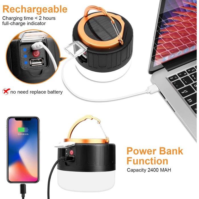 Flintronic 2 Pack Camping Lantern, Solar LED Camping Lantern USB Rechargeable with Remote Control, 5 Brightness Levels SOS Flashing Modes with Power Bank, Emergency Kit for Outdoor Hiking Camping Emergency Outdoors