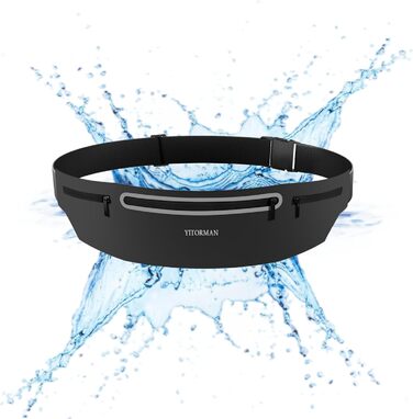 Пояс для бігу з водонепроникним, регульованим, еластичним ремінцем, кишеня, стійка до поту, для телефонів та різних розмірів талії, велика місткість, біг, тренування, активний відпочинок (Чорний)