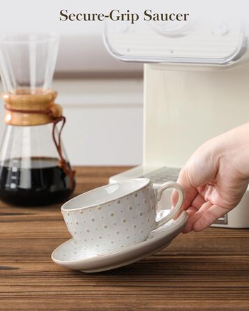 Набір кавових чашок MALACASA з блюдцем, 8 шт., для 4 особи, з рельєфом, 180 мл, кераміка, бежевий