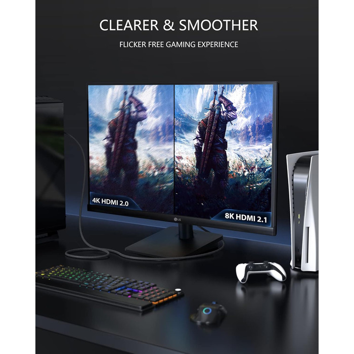 HDMI кабель Stouchi 2м 8K 10K 4K Ultra High Speed з підтримкою eARC HDR10, 48Gbps, 4K120Hz, сумісний з RTX 3080, Fire TV, Roku TV, PS5, Xbox Series X, Samsung, Sony, LG