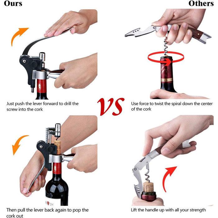 Corkscrew Wine Gift Set, Premium Wine Opener Set with Foil Cutter, Wine Pourer, Vacuum Wine Stopper, for All Types of Corks, Gift for Men and Women