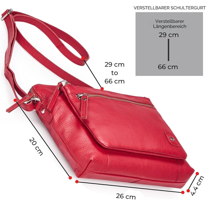 Сумка через плече Wise Owl з натуральної шкіри: жіноча та чоловіча, червона Nappa, 5 відділень на блискавці