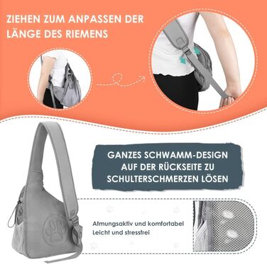Dog-friendly baby sling/wrap for dogs, hands-free travel bag for small pets with adjustable straps, hardboard base, safety belt, for dogs up to 2.8kg, wider version (L - For pets under 5.5kg), Grey