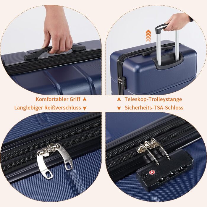 Набір валіз Dumos 3tlg. Hartschalenkofferset - міцний набір з трьох валіз з жорстким корпусом, телескопічною ручкою, замком та чотирма колесами (Xlx-blau)
