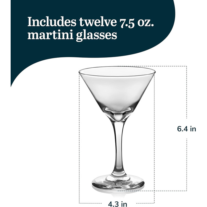 Бокали для Мартіні Libbey Cosmopolitan без ніжки, 12 шт. - Скляний набір для коктейлів, міцні, для вечірок та весіль