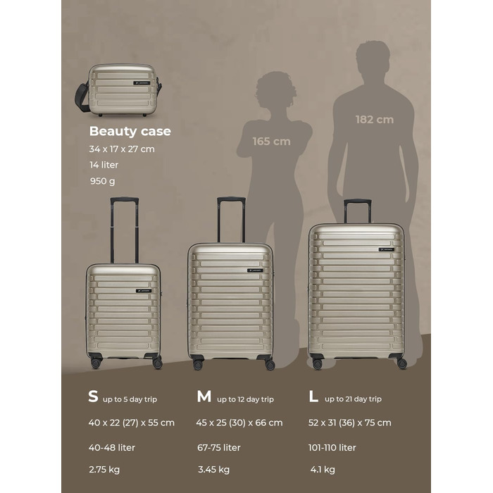 Чемодан на колесах середнього розміру з жорстким корпусом, 66 см, розширюється до 75 літрів, з TSA-замком, з поліпропілену (Collection 04), колір шампань металік
