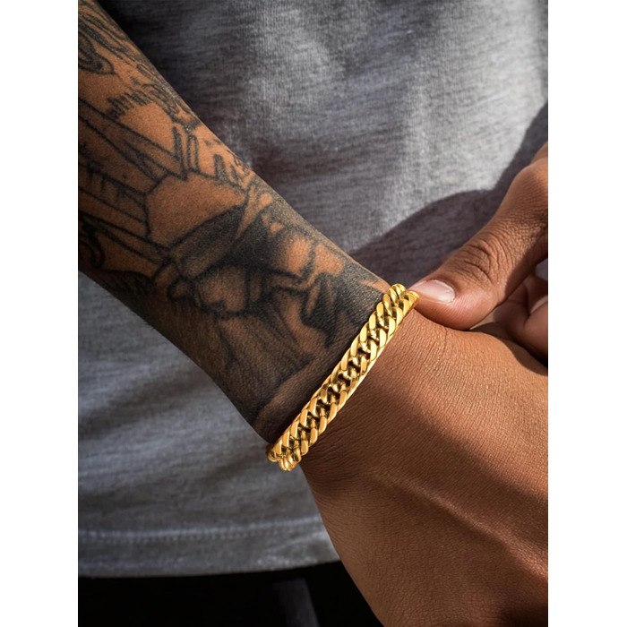 Чоловічий браслет PROSTEEL з нержавіючої сталі з 18K позолотою, чорний танкерний браслет, важкий ланцюговий браслет для чоловіків та підлітків, браслет-ланцюг Hip Hop Rapper, модні прикраси 8 мм/12 мм/16,5 мм/17 мм (8 мм золото, 23 см)