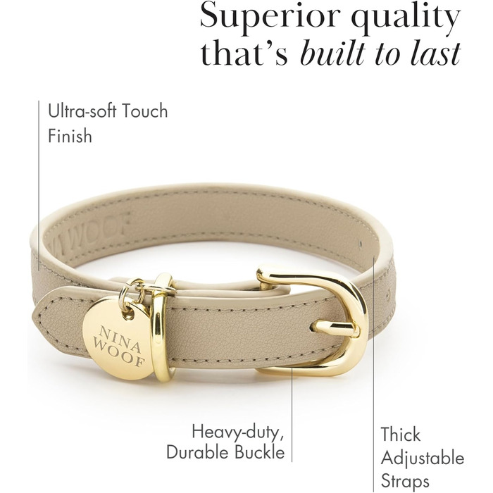 Нашийник для собак Nina Woof Milan з веганської шкіри, м'який, регульований, з крокодиловим тисненням, розмір M (38–48 см)