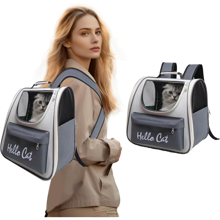 Рюкзак для котів та маленьких собак з сітчастим вікном, до 15 кг, чорний