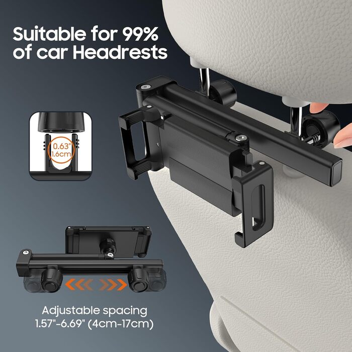 Тримач для планшета в авто FINTIE - універсальний, поворотний на 360°, висувний, для iPad, Samsung Tab, смартфонів, Kindle, Switch (4.7-13 дюймів)