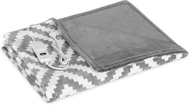 Електрична ковдра Navaris XXL 180x130 см з 3 рівнями нагріву, автовимкненням та можливістю прання - тепла та затишна ковдра темно-сірого кольору (сіро-білий візерунок)