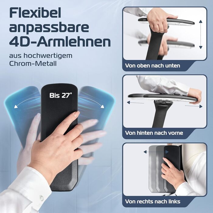 Офісне крісло Proseat Ergonomic [TESTSIEGER] - регульоване, для офісу та дому, комп'ютерне, геймінгове, чорне, до 150 кг