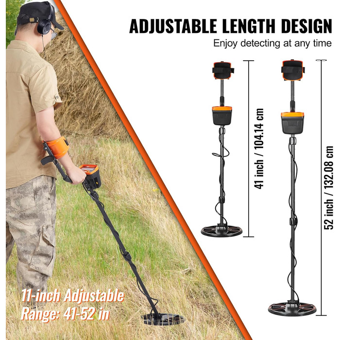 Металдетектор VEVOR Profi: професійний прилад для пошуку металу з котушкою 30 см, 7 режимів, водонепроникність IP68 (глибина занурення до 3 м), золотий шукач, регульована ручка, Bluetooth-гарнітура, точне визначення місця розташування (25,4 см)