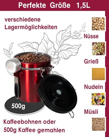 Контейнер для кави Kaffeedose 500г з нержавіючої сталі з дозатором та календарем, 1,5л (Червоний)