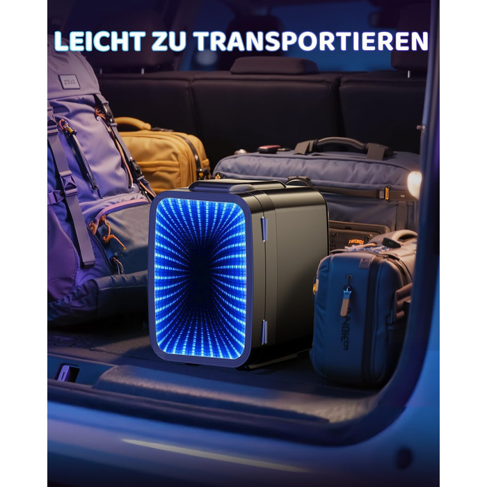 Міні холодильник MF01C з 7 режимами підсвічування та ефектом миготливої вивіски, тиха функція охолодження/підігріву, AC/DC, 4L/6 банок, для ігрової кімнати, спальні, офісу та авто, чорний