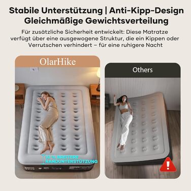 Надувний матрац OlarHike для кемпінгу та дому - 200 x 140 x 46 см, самонадувний, на 2 особи