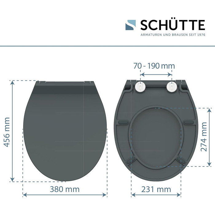 Сидіння для унітазу SCHÜTTE SLIM з мікроліфтом (Duroplast), швидкознімне, витримує до 175 кг, колір антрацит (чорний)