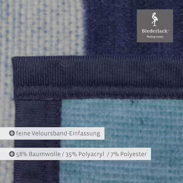 biederlack® Fluffy Throw Blanket made of cotton blend | Made in Germany | Öko-Tex certified | sustainably produced | Living blanket Color Squares Dark Blue in dark blue-grey | Sofa blanket in 150x200 cm