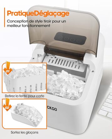 Smart Ice Maker Machine with WiFi Control - 15KG Daily Capacity, Fast Ice Production (9 Cubes in 6 Minutes), Self-Cleaning, 2 Ice Sizes for Kitchen, Office, Bar, Party, RV (White)
